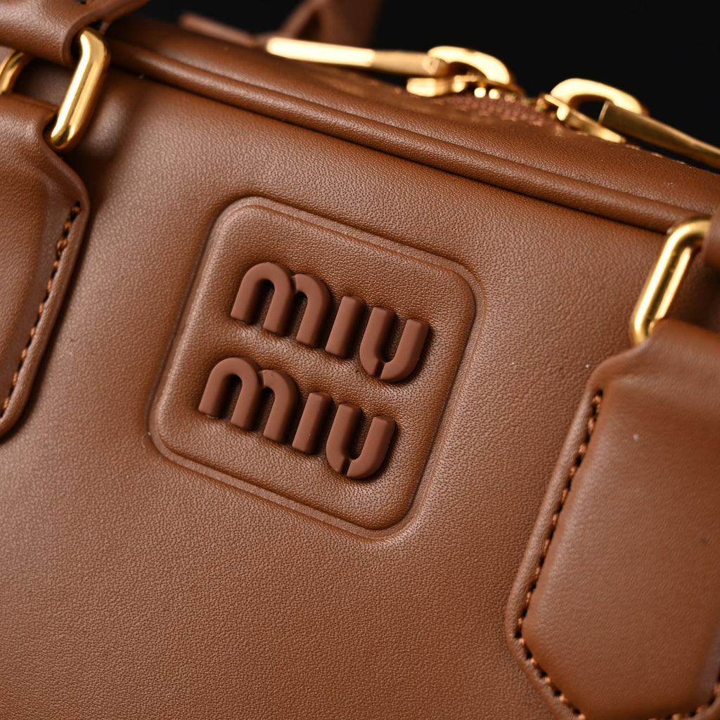 Miu Miu Leather Top Handle Satchel – Caramel Brown Satchel Bag