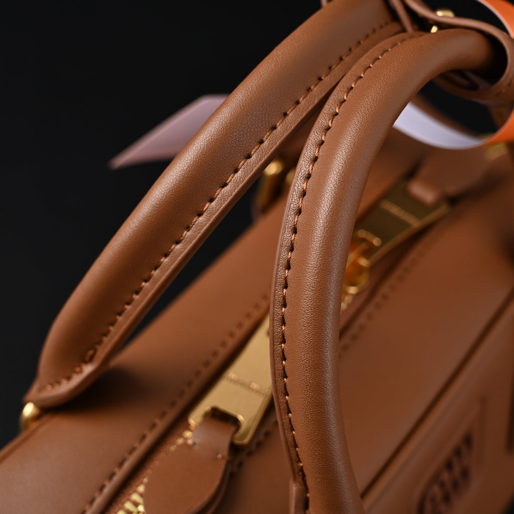 Miu Miu Leather Top Handle Satchel – Caramel Brown Satchel Bag
