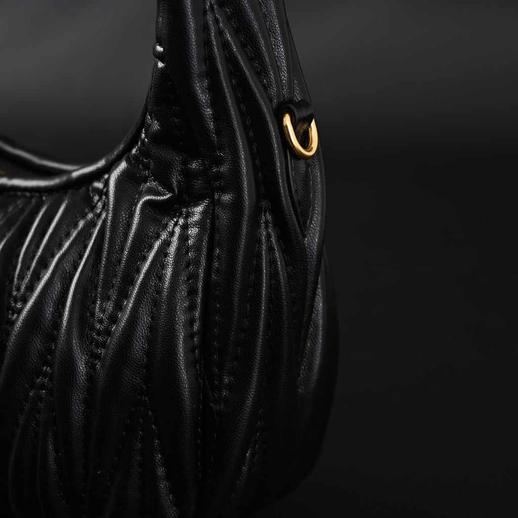 Miu Miu Matelassé Leather Hobo Bag – Black with Gold Hardware - Classic Black