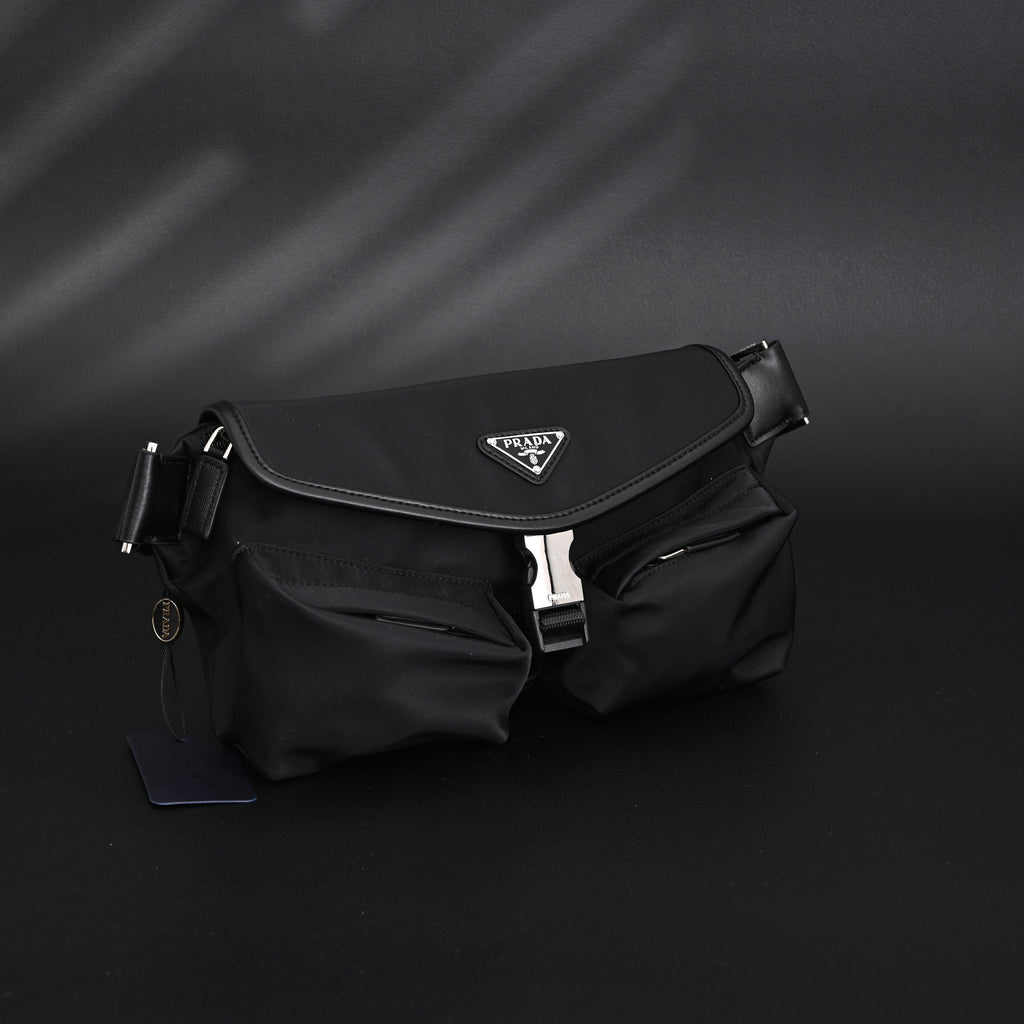 Prada Nylon Black Belt Bag with Silver Logo - Black with Silver-Tone Hardware