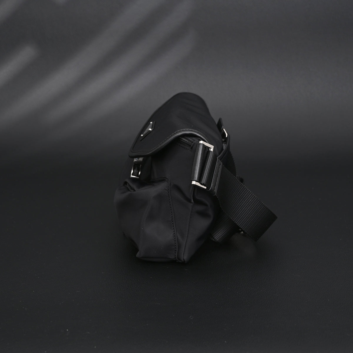 Prada Nylon Black Belt Bag with Silver Logo - Black with Silver-Tone Hardware