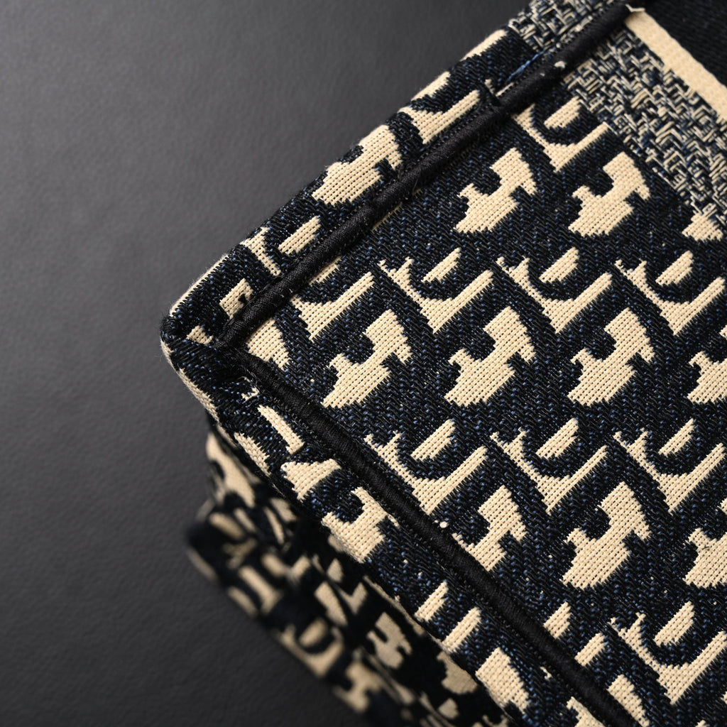 Christian Dior Medium Book Tote – Black Oblique Embroidery - Black with Beige Contrast