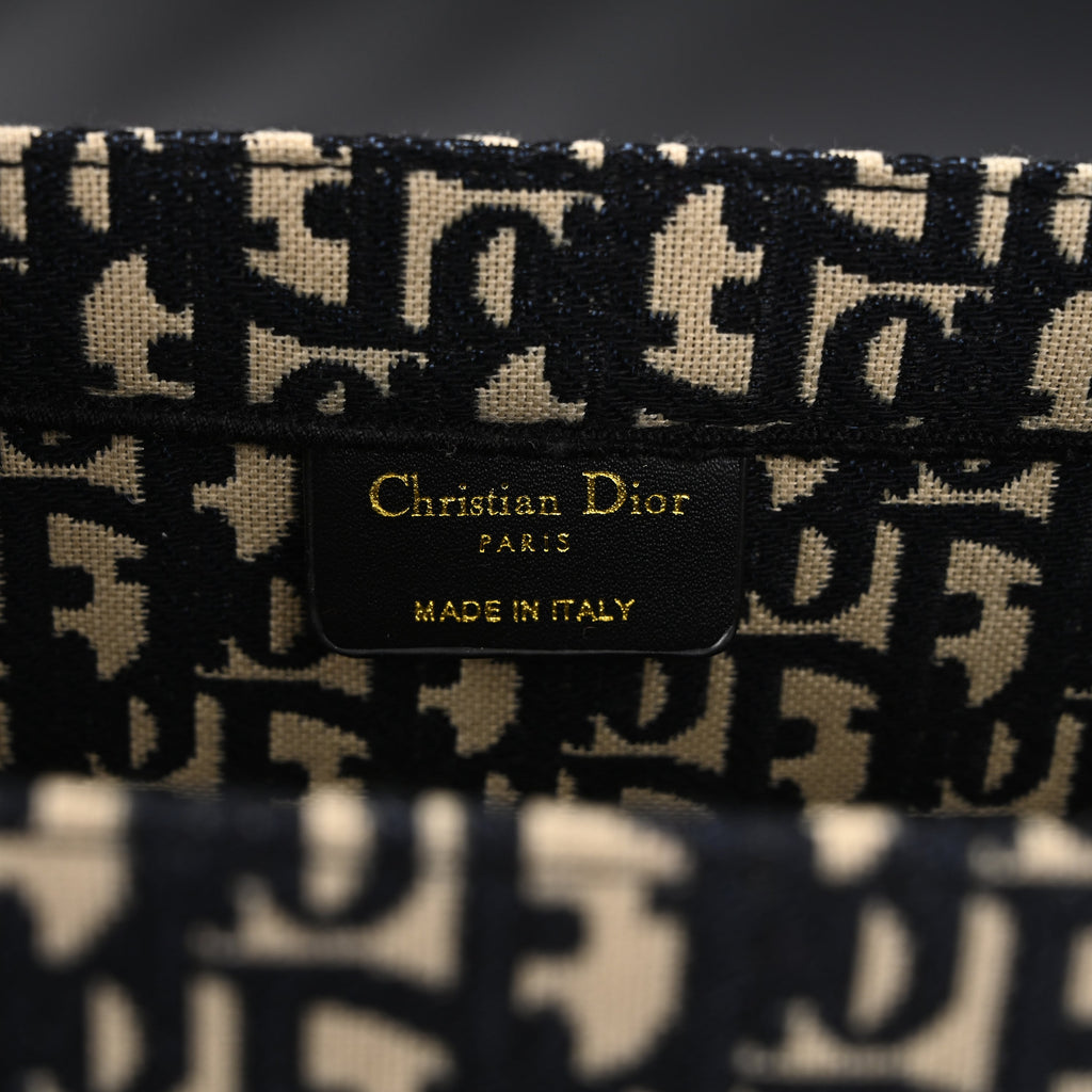 Christian Dior Medium Book Tote – Black Oblique Embroidery - Black with Beige Contrast