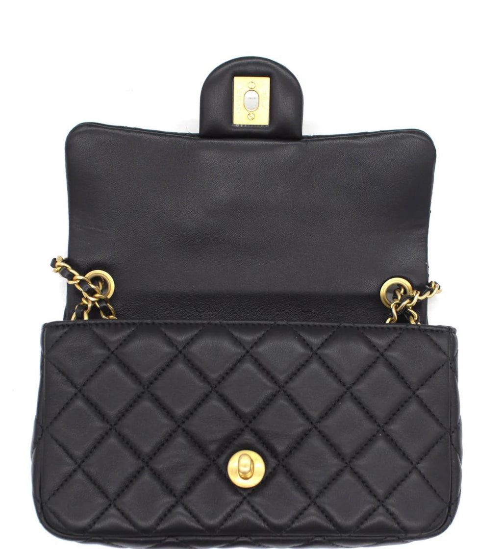 Chanel Pearl Crush Mini Rectangular Flap Bag - Black with Aged Gold-Tone Hardware