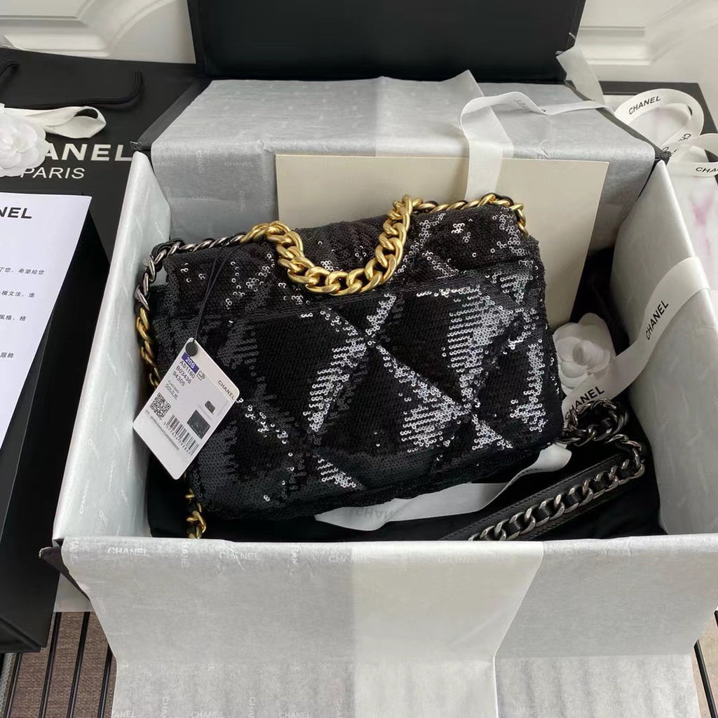 Chanel Sequin 19 Flap Bag Black