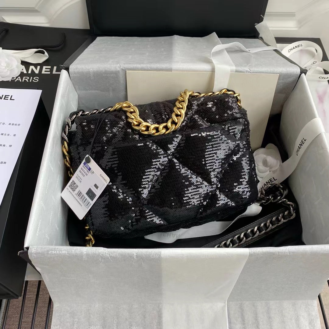 Chanel Sequin 19 Flap Bag Black