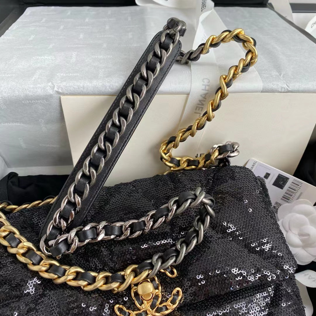 Chanel Sequin 19 Flap Bag Black
