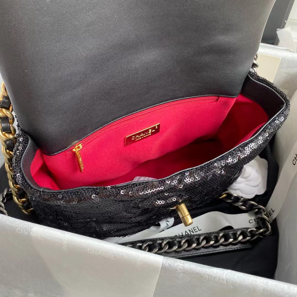 Chanel Sequin 19 Flap Bag Black