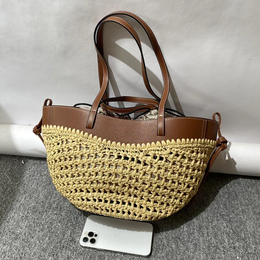 The Bree Hollow Weave Bag - Beige