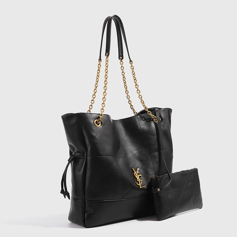 YSL Jamie 4.3 Large Pochon Leather Tote Bag - Black