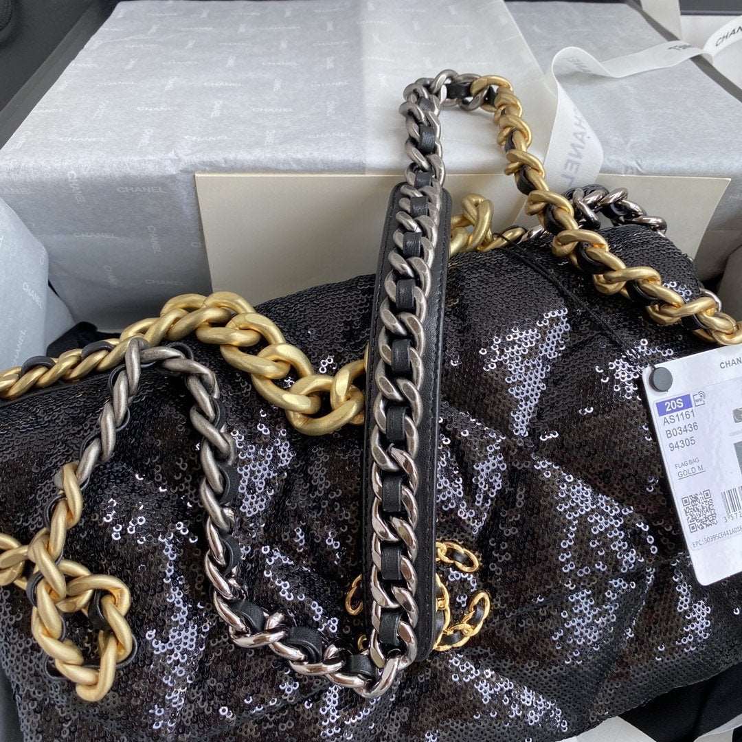 Chanel 19 Sequin Flap Bag Black