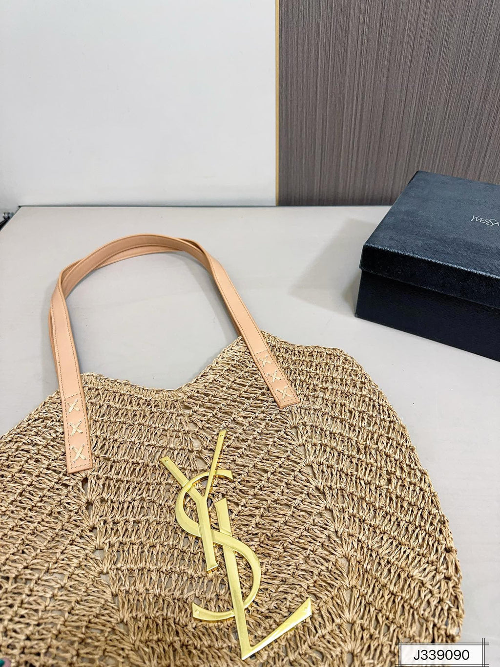 YSL Saint Laurent Vacation Casual Raffia Woven Tote Bag