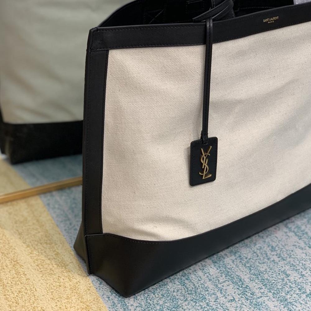 YSL Tag Hobo Bag - Beige/Black