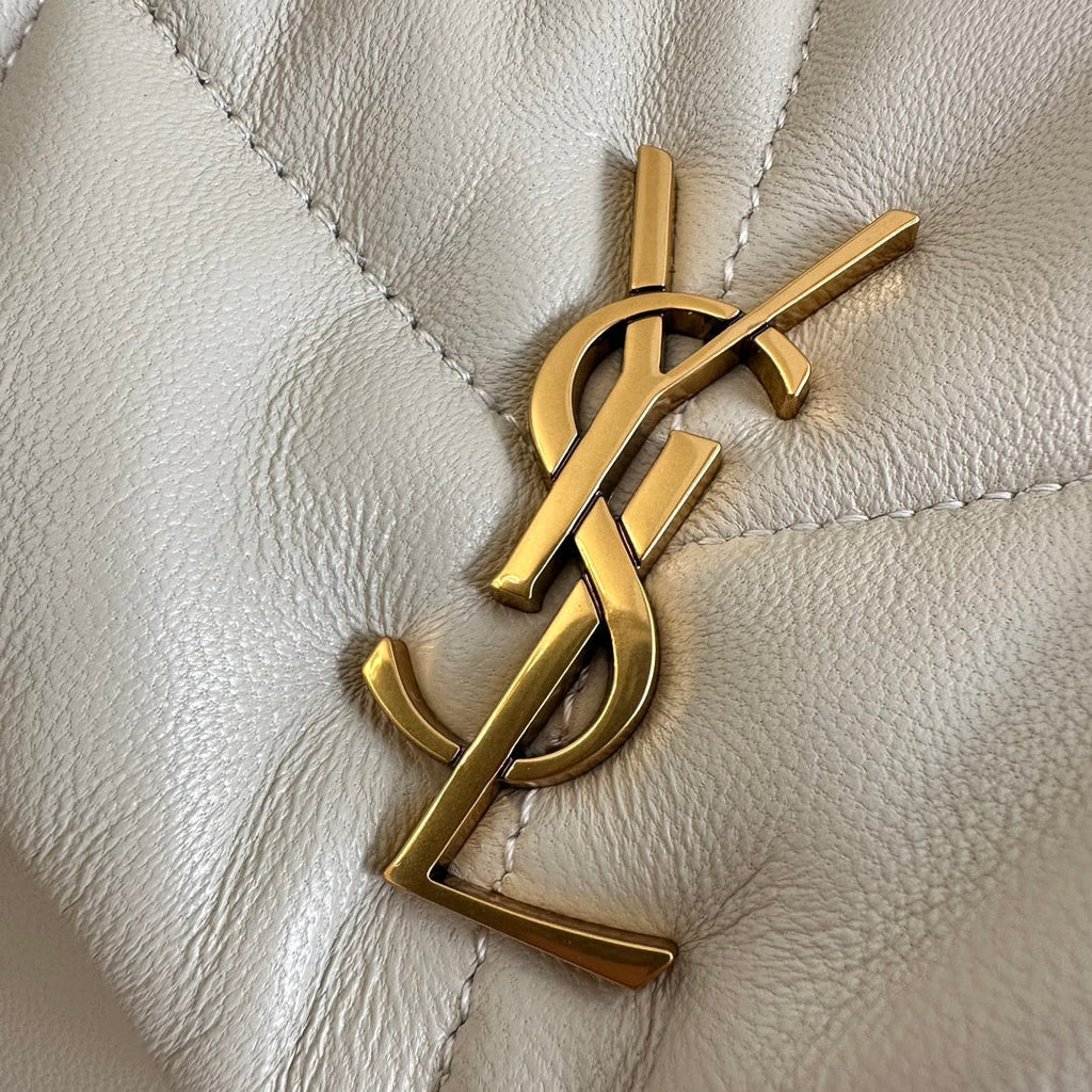 YSL Loulou Puffer Toy Quilted Lambskin Shoulder Crossbody Bag with Chain Strap White