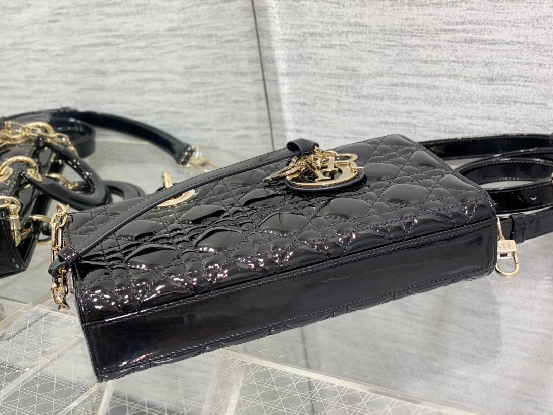 Dior Lady D-Joy Medium Patent Black Leather Bag