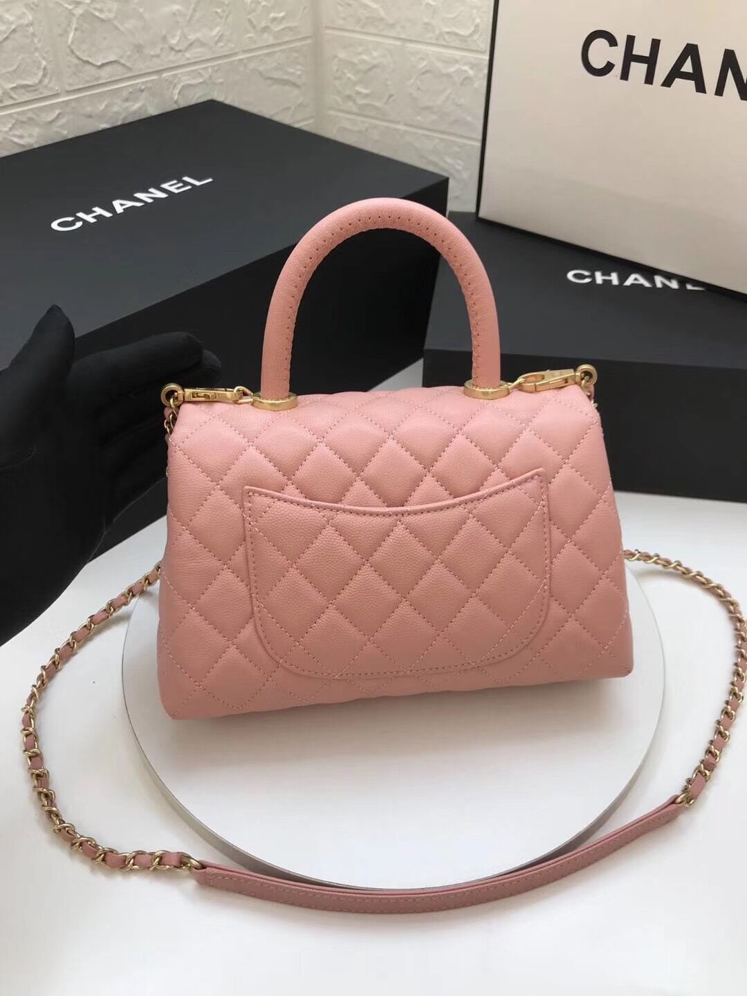 Chanel Coco Handle Gold Caviar Pink 24 cm Handbag