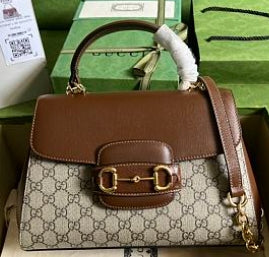 Gucci Horsebit 1955 Medium Ophidia and Brown Leather Handbag