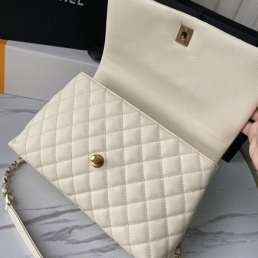 Flap Bag with Top Handle - White