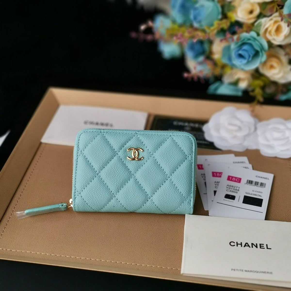 Chanel Zip Coin Wallet Tiffany Blue