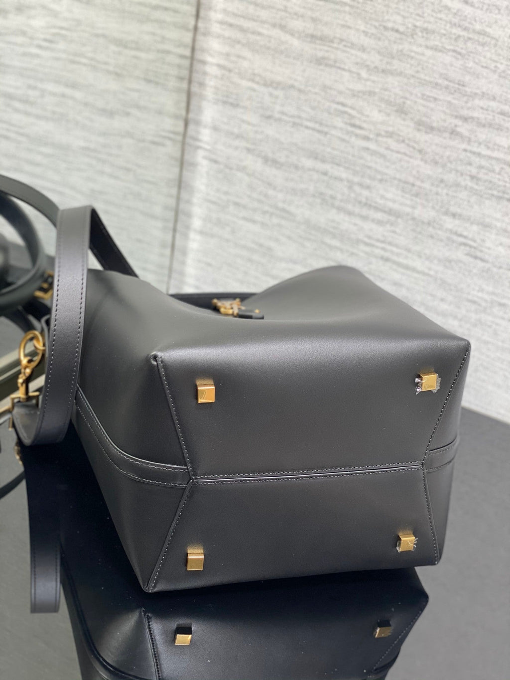 YSL Le 37 Black Shiny Leather Handle Shoulder Bag with YSL Charm and Adjustable Strap