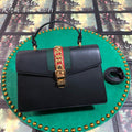Gucci GG Sylvie Leather Medium Top Handle Bag - Black