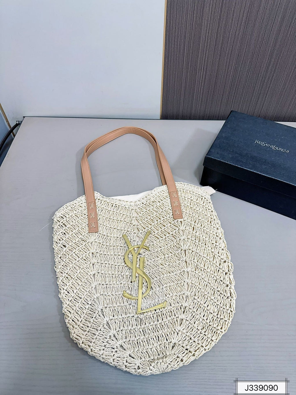 YSL Saint Laurent Vacation Casual Raffia Woven Tote Bag