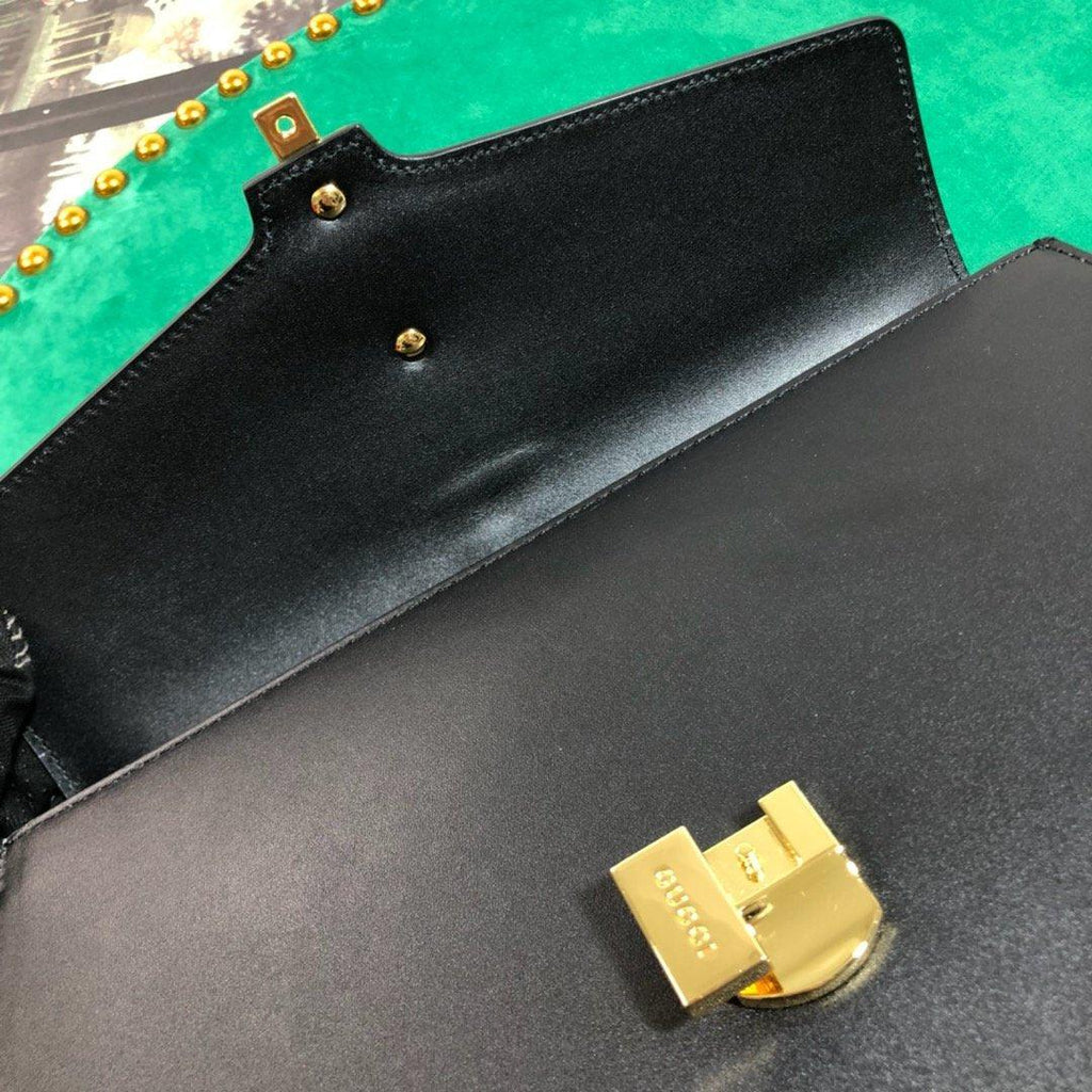 Gucci GG Sylvie Leather Medium Top Handle Bag - Black