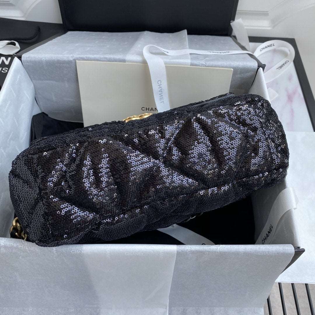 Chanel 19 Sequin Flap Bag Black