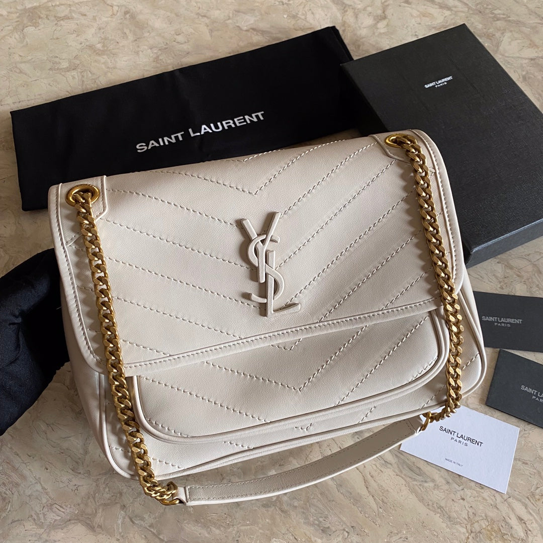 YSL Niki Medium Chain Bag in Lambskin Blanc Vintage - 28 x 20 x 8,5 cm - White