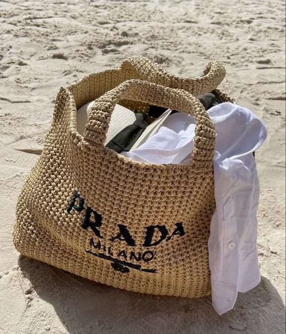 Prada Raffia Bag Handbag Beach Bag for Summer - Brown