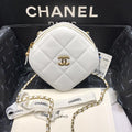Chanel Runway White Lambskin Leather Diamond Cut Bag Gold Chain