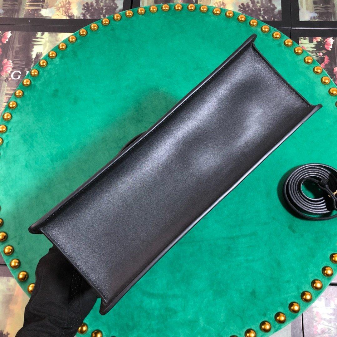 Gucci GG Sylvie Leather Medium Top Handle Bag - Black