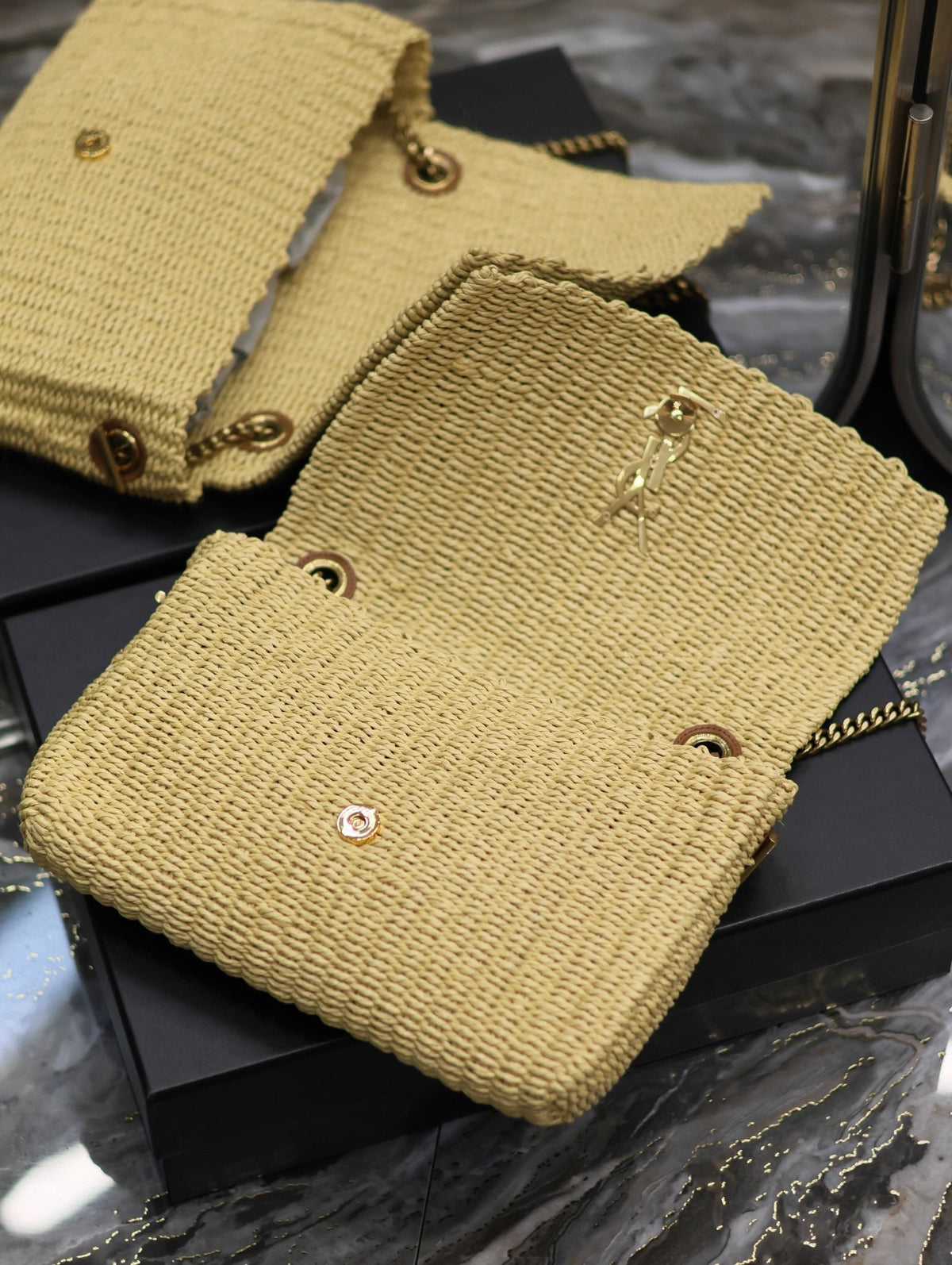 YSL Kate in Raffia Shoulder Bag