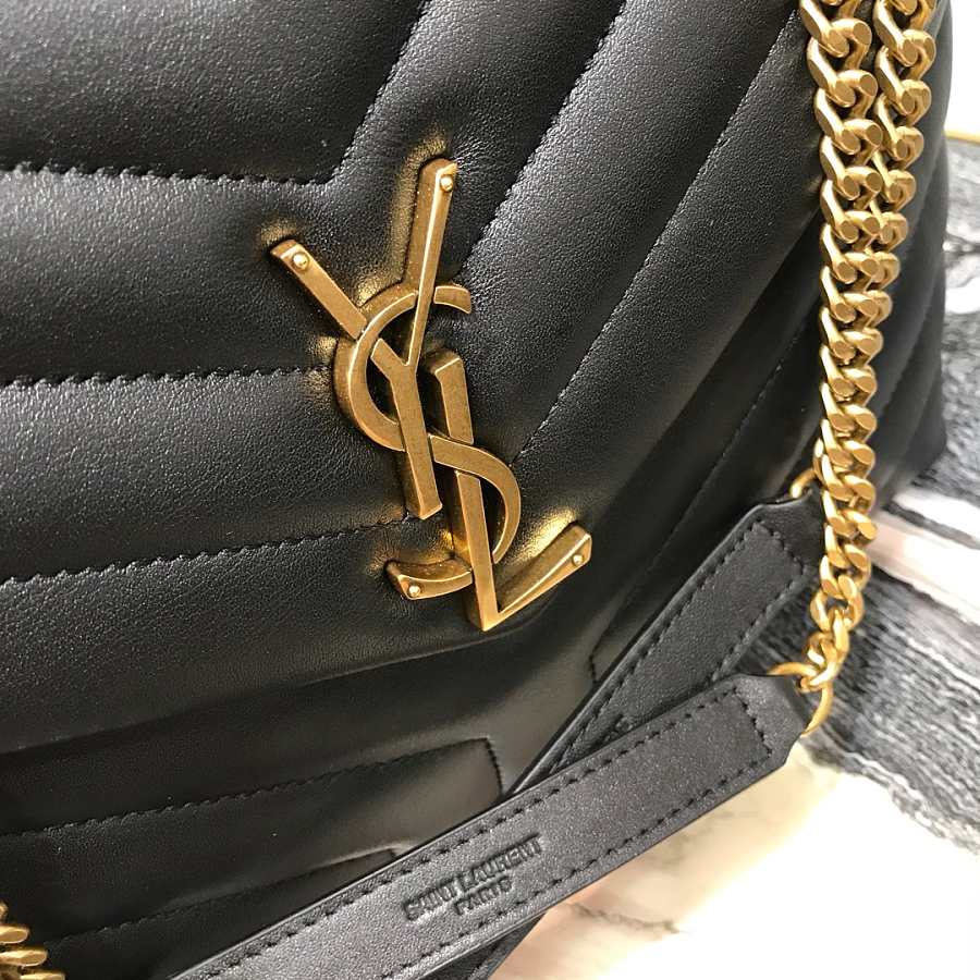 YSL Medium 32 Loulou Bag Black in Gold