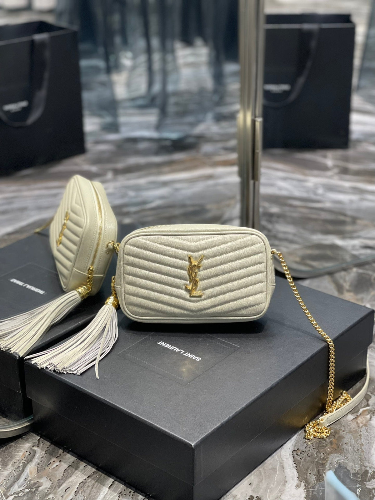 YSL Loulou Mini Camera Bag 18cm White