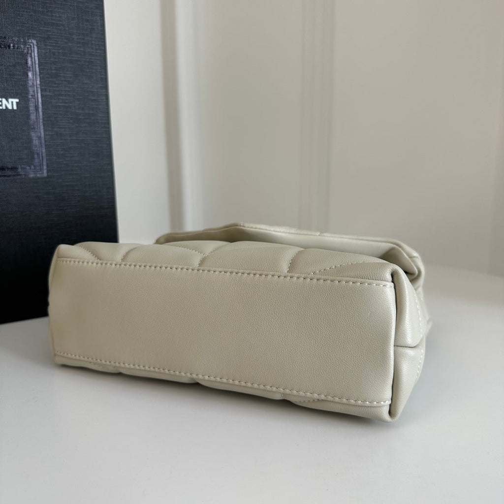 YSL Loulou Puffer Toy Quilted Lambskin Shoulder Crossbody Bag with Chain Strap White