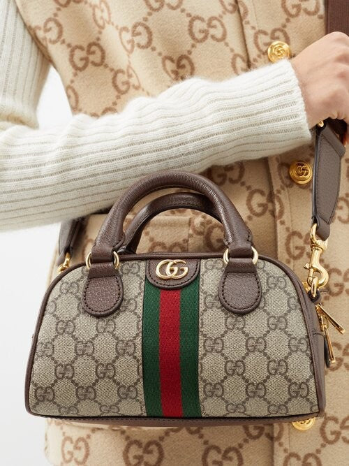 Gucci Ophidia Mini GG Supreme-Canvas Top-Handle Bag - Beige