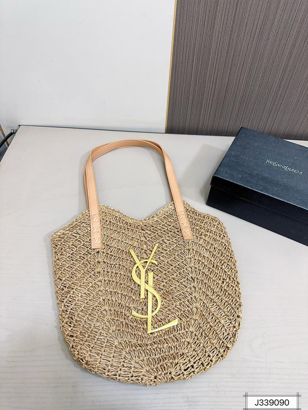 YSL Saint Laurent Vacation Casual Raffia Woven Tote Bag