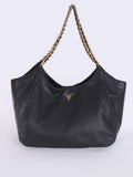 Prada Vitello Soft Chain Handle Shoulder Bag Nero - Black/Silver Hardware