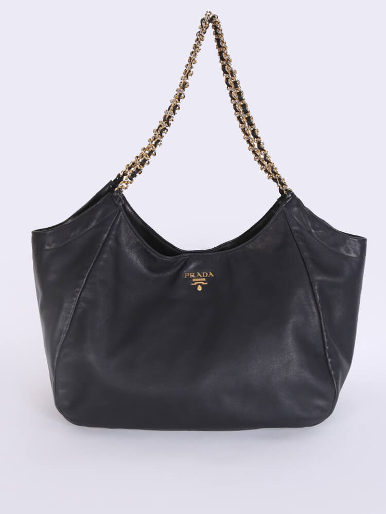 Prada Vitello Soft Chain Handle Shoulder Bag Nero - Black/Silver Hardware