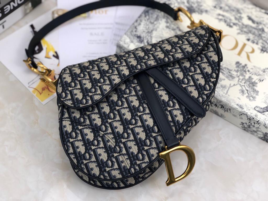 Dior Medium Saddle Bag with Strap Blue Oblique