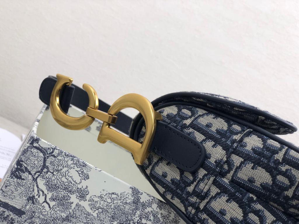 Dior Medium Saddle Bag with Strap Blue Oblique
