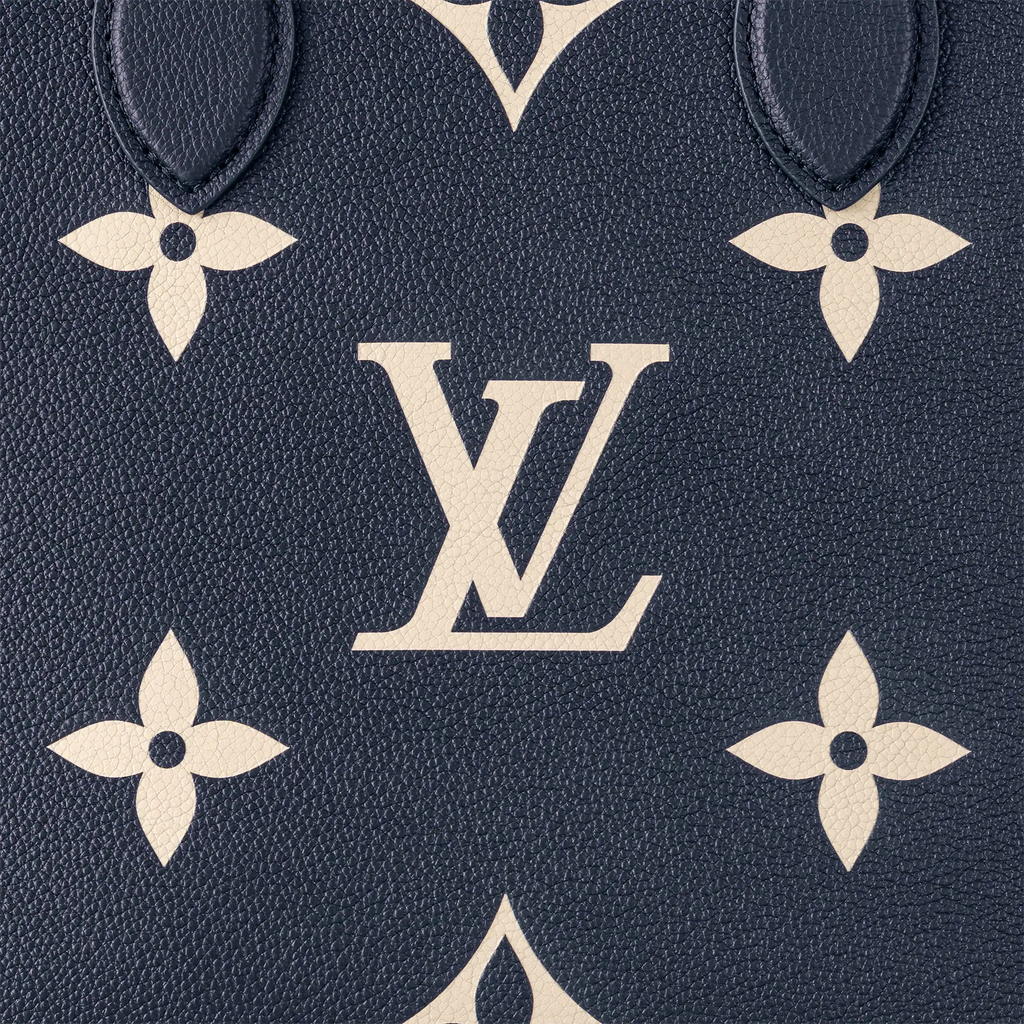 LV OnTheGo MM Navy Blue Cream Tote Bag - Navy Blue / Cream