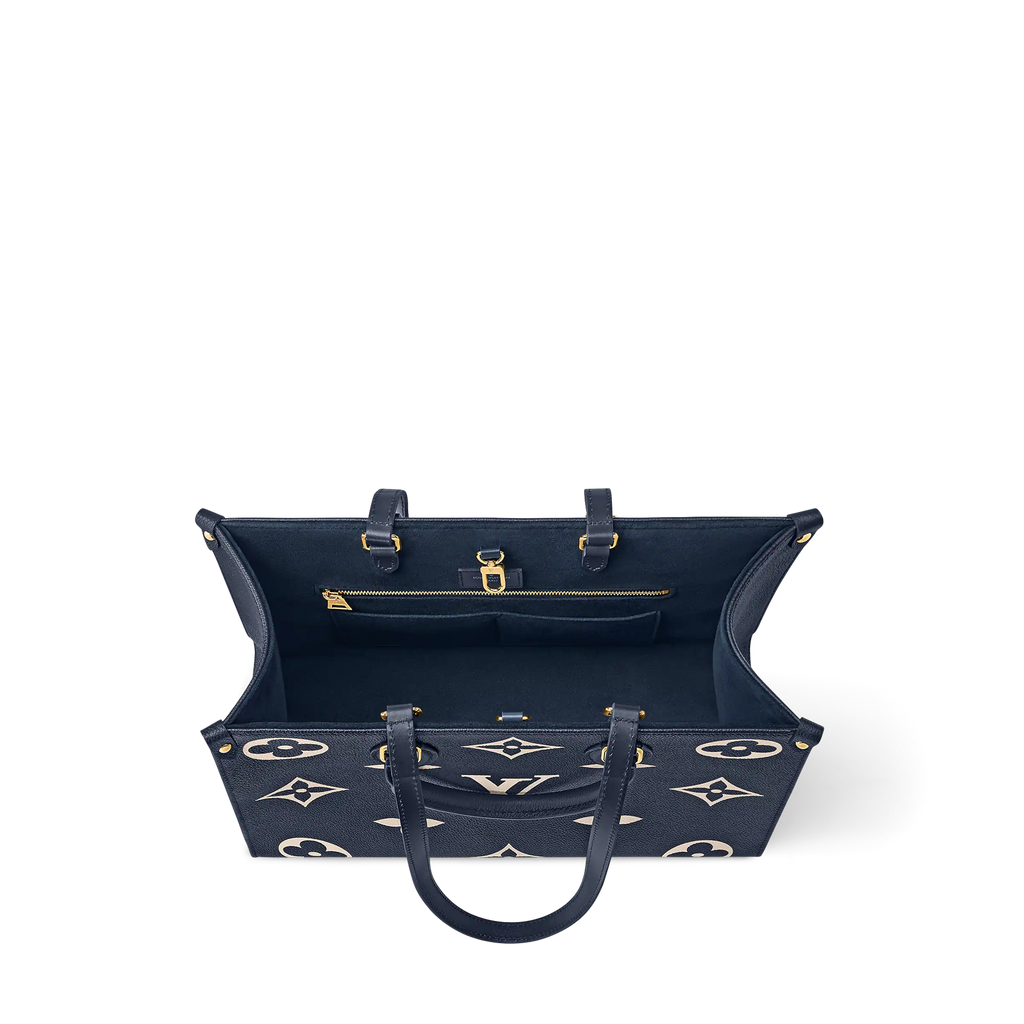 LV OnTheGo MM Navy Blue Cream Tote Bag - Navy Blue / Cream