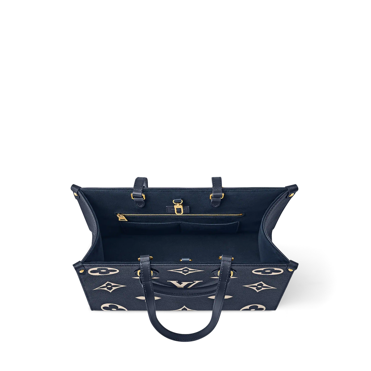 LV OnTheGo MM Navy Blue Cream Tote Bag - Navy Blue / Cream