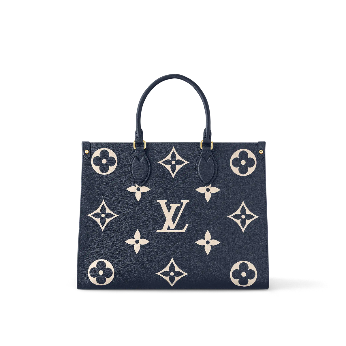 LV OnTheGo MM Navy Blue Cream Tote Bag - Navy Blue / Cream