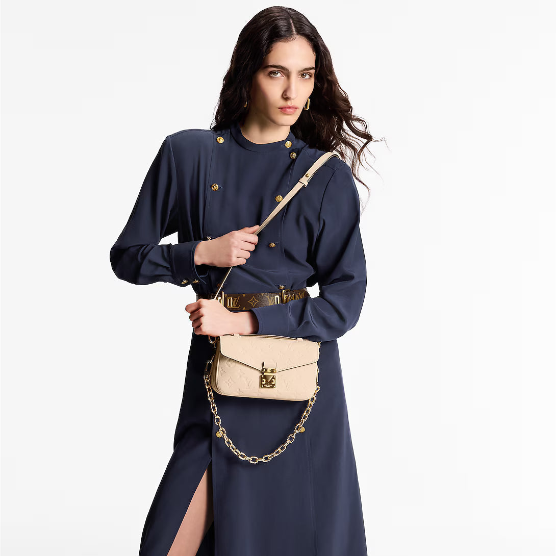LV Pochette Métis East West Monogram Canvas Handle Crossbody Bag with Chain Strap and Leather Trim