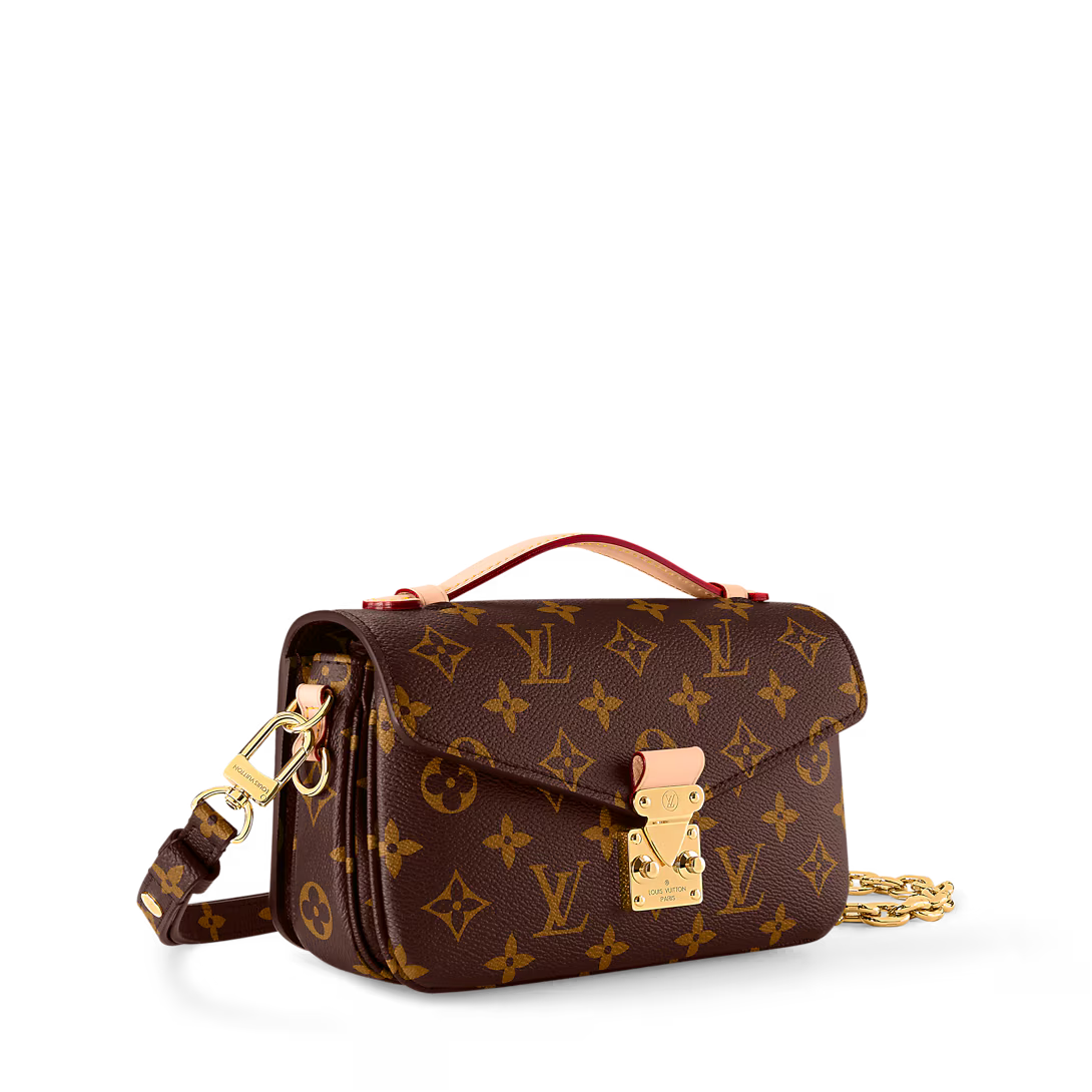 LV Pochette Métis East West Monogram Canvas Handle Crossbody Bag with Chain Strap and Leather Trim