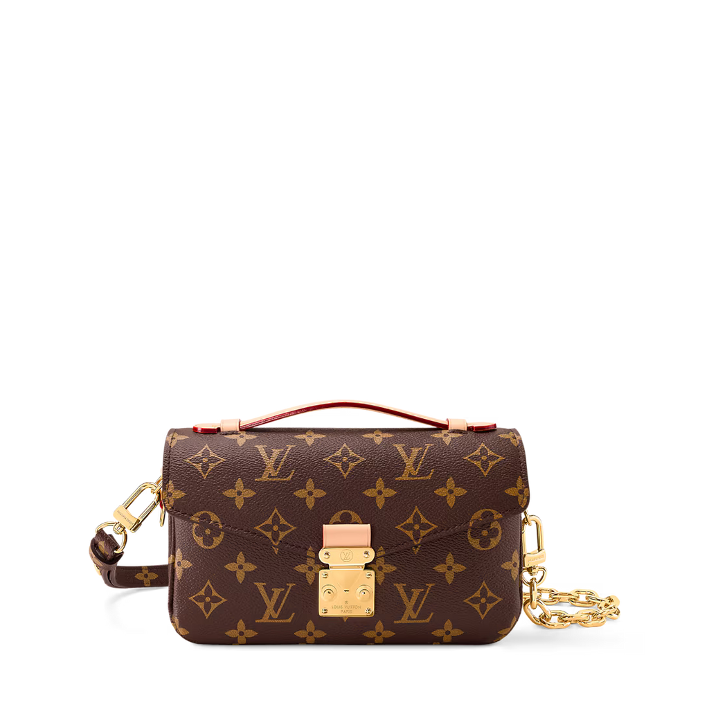 LV Pochette Métis East West Monogram Canvas Handle Crossbody Bag with Chain Strap and Leather Trim