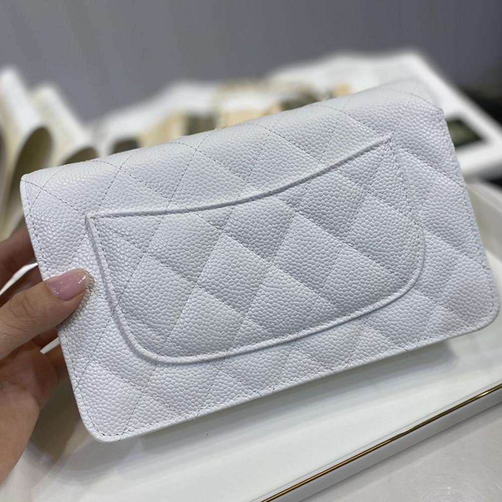 Chanel Caviar Wallet On Chain WOC White